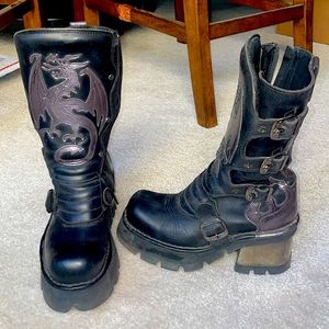 New Rock Biker Dragon with Flames Boots